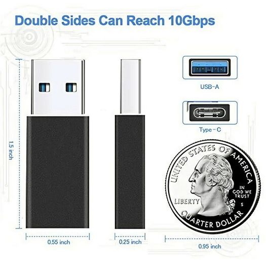 Aluminum Alloy USB 3.1 Gen 2 (10 Gbps) Type-C (Female) to Type-A (Male) Adapter Convertor (Brand New/Warranty)