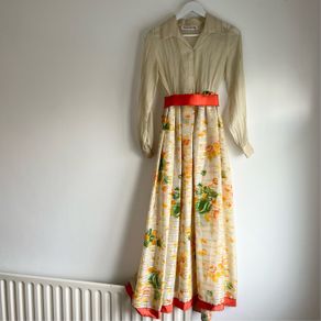 Victor Costa vintage Orange floral maxi dress size small