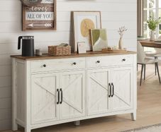 Kitchen Cabinet, Sideboard with Drawers, Storage Cabinet with Doors, Adjustable Shelf, Country House Style, for Living Room, Kitchen, Dining Room, 40 x 140 x 80 cm, Vintage White/Honey Brown