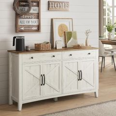 Kitchen Cabinet, Sideboard with Drawers, Storage Cabinet with Doors, Adjustable Shelf, Country House Style, for Living Room, Kitchen, Dining Room, 40 x 140 x 80 cm, Vintage White/Honey Brown