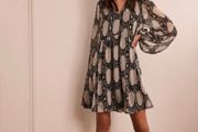 Mint Velvet Grey Abstract Print Flared Mini Dress Size M
