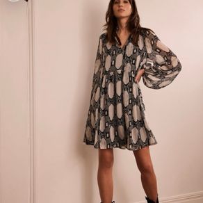 Mint Velvet Grey Abstract Print Flared Mini Dress Size M