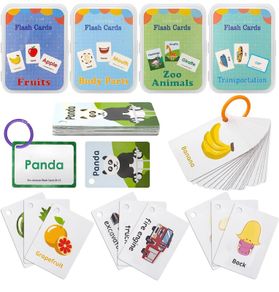 Flash Cards for Toddlers Educational Flash Cards 4 Pack Preschool Learning Flash Cards with Animals, Fruits, Transportation, Body Parts Waterproof Baby Flashcards for 2-6 Year Olds