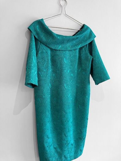 Pre Owned Coco Doll Teal Jacquard Off-The-Shoulder Cocktail Dress