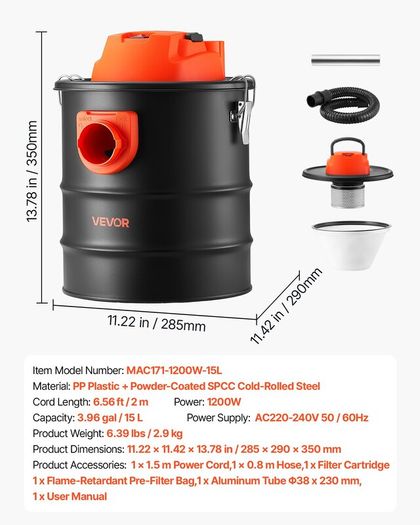 15L 1200W Ash Vacuum Cleaner