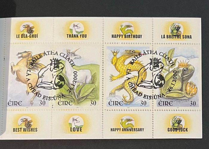 2000 Ireland Greetings Stamp Booklet with Dublin First Day of Issue Pictorial Cancel