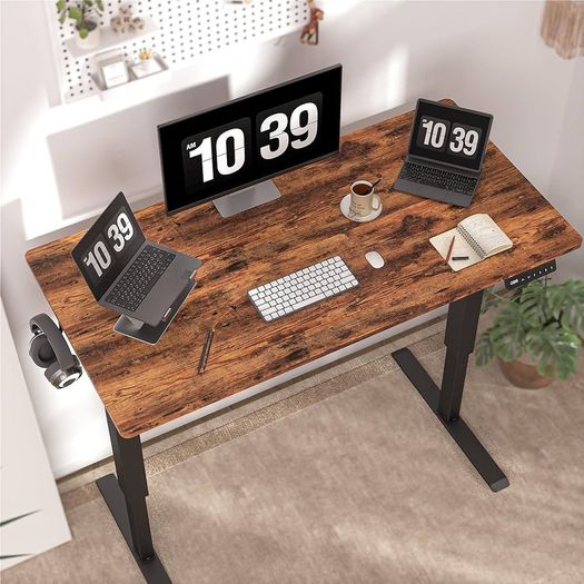 NEW SALE | Height Adjustable Electric Standing Desk - 100x60 cm Stand Up Table Desk Thick Splice Board, Smart Control Panel 3 Memory Heights, Anti-Collision System, Sit Stand Desk for Home Office