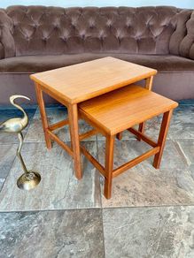 Two Nesting Honey Teak Side Occasional Tables made in Denmark