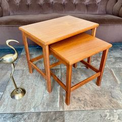 Two Nesting Honey Teak Side Occasional Tables made in Denmark