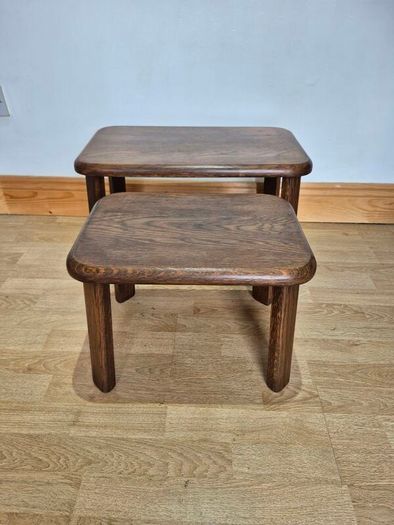 Pair of Vintage Mid-Century Brutalist Oak Nesting Tables