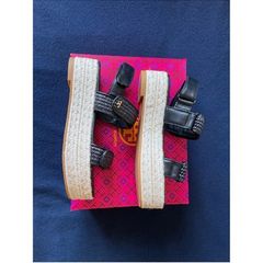Tory Burch flat form woven rafia and 80mm espadrille sandals