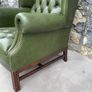 George III Style Deep Button Green Leather Wingback Armchair. Image 8