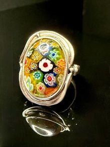 Silver Stunning Vintage 925 Silver & Murano Millefiori Glass Ring