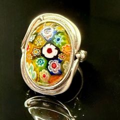 Silver Stunning Vintage 925 Silver & Murano Millefiori Glass Ring