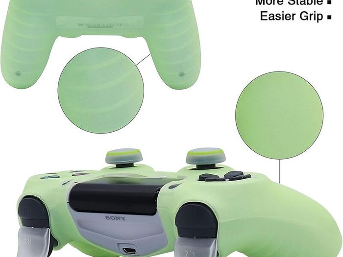 Green Anti-Slip Glow in The Dark Protective Silicone Cover Skin Grips Compatible with PS4/Slim/Pro 4 Controller,8 PCS Thumb Grips Caps and 2 Grips Caps Glow in The Dark.