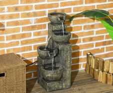 4 Tier Garden Water Fountain with Stone Look Bowls and Adjustable Flow