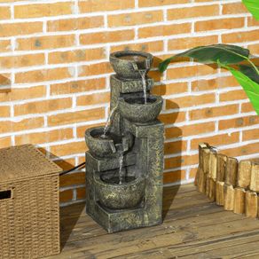 4 Tier Garden Water Fountain with Stone Look Bowls and Adjustable Flow