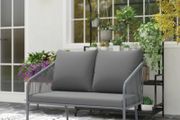 2-Seater Resin Wicker Garden Sofa with Cushions, Outdoor Sofa with Armrests, Steel Frame