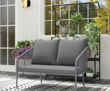 2-Seater Resin Wicker Garden Sofa with Cushions, Outdoor Sofa with Armrests, Steel Frame