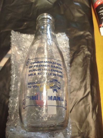 Vintage 1988 Dublin Millennium Glass Milk Bottle in Original Box - Premier Dairies