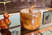 Vintage Apple Shaped Wood Jar Container Round Wooden Box 1960s 70s