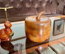 Vintage Apple Shaped Wood Jar Container Round Wooden Box 1960s 70s