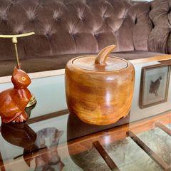 Vintage Apple Shaped Wood Jar Container Round Wooden Box 1960s 70s