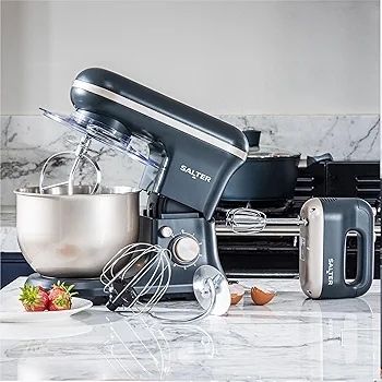 Baking Stand Mixer - 6 Speed Kitchen Mixer With Pulse, 5L Stainless Steel Mixing Bowl, Removable Splash Guard, Whisk, Dough and Beater Attachment, 1200W, Blue/Grey