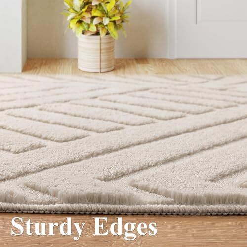Washable Rugs Living Room 120 x 160 cm Anti Slip Rugs Classic Large Rugs for Bedroom Short Pile Modern Design Floor Mat Soft Touch Geometric Rugs for Kitchen Office Home Decor, Cream