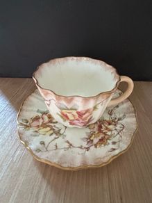 Antique Doulton Burslem Blush Ivory demitasse teacup and saucer set