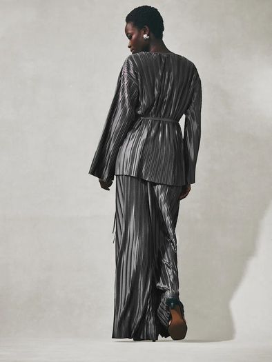 Brand New Nothing Ordinary Charcoal Grey Plisse Wide Leg Trousers in Size UK14