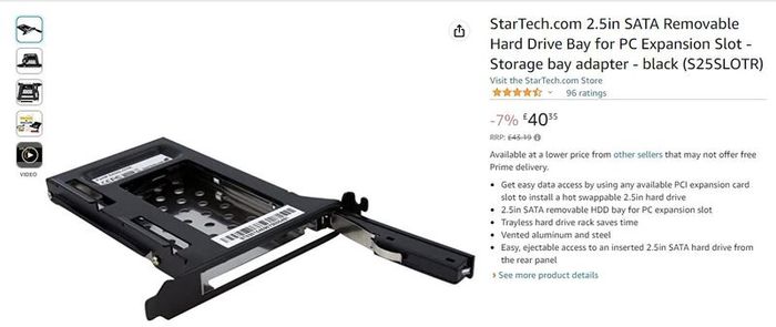 StarTech 2.5in SATA Hot Swap Removable Hard Drive Bay for PCI Expansion Slot S25SLOTR