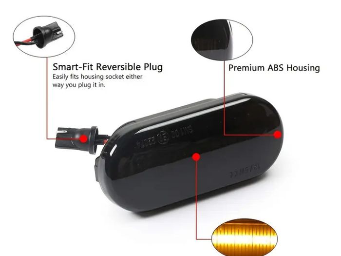LED Side Marker Turn Signal Light Smoked Lens Sequential Blink Amber for VW