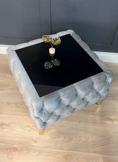 Velvet coffe table with glass