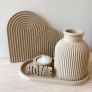 Modern 3D Printed Ribbed Home Decor Set - Minimalist Vase & Planter Image 3