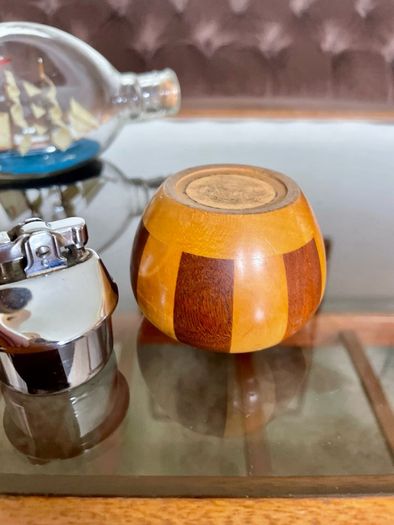 Ronson Carousel Vintage Table Lighter Mid Century Modern Wood Chrome England 1950s to 60s