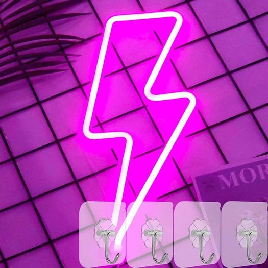 NEW SALE | LED Lightning Bolt Neon Light Neon Wall Signs for Bedroom Pink Lightning LED Neon Light Sign Wall Lamp Battery/USB Powered