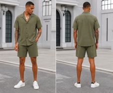 Urbanie Men's Summer Set  Short Sleeve Shirt & Shorts (Khaki)