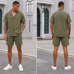 Urbanie Men's Summer Set  Short Sleeve Shirt & Shorts (Khaki)