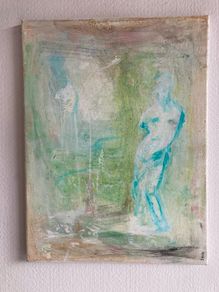 Original Painting Biophilic Palette Painting of gardrn Roman statue Quiet Luxury Aesthetic