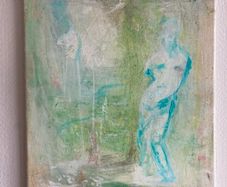 Original Painting Biophilic Palette Painting of gardrn Roman statue Quiet Luxury Aesthetic