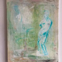 Original Painting Biophilic Palette Painting of gardrn Roman statue Quiet Luxury Aesthetic
