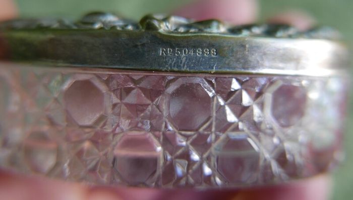 Antique Edwardian Glass Trinket Dish Silver Plate Embossed Lid