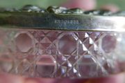 Antique Edwardian Glass Trinket Dish Silver Plate Embossed Lid