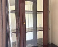 Vintage The Bombay Company Mirrored Curved Glass Wood Curio Cabinet