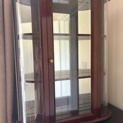 Vintage The Bombay Company Mirrored Curved Glass Wood Curio Cabinet