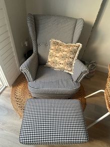 Strandmon IKEA armchair and footstool houndstooth