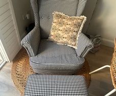 Strandmon IKEA armchair and footstool houndstooth