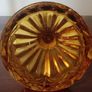 Pair of Vintage Amber Glass Candlestick Holder with Cut Glass Design. Image 5