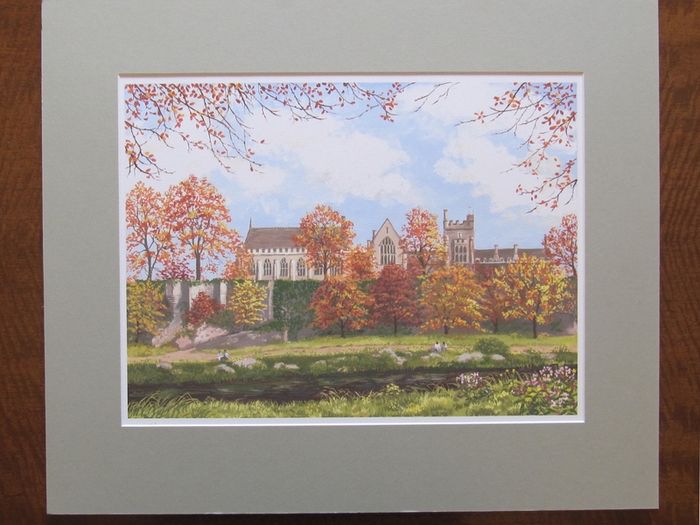 "UCC from Perrott's Inch" - Limited Edition Watercolour Print by Irish Artist Anna O'Hara | University College Cork Landscape | 27.9 x 37.5 cm